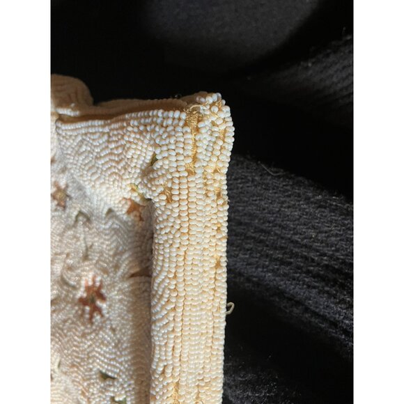 Vintage Walborg beaded evening purse, 1950s, handmade, pastel floral on whilte - Picture 4 of 7